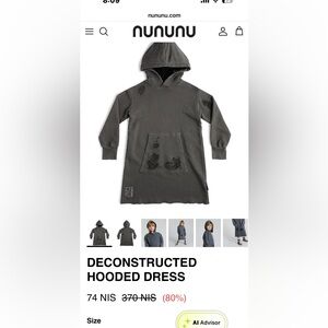 Gray Hooded Dress with Front Pocket Nununu